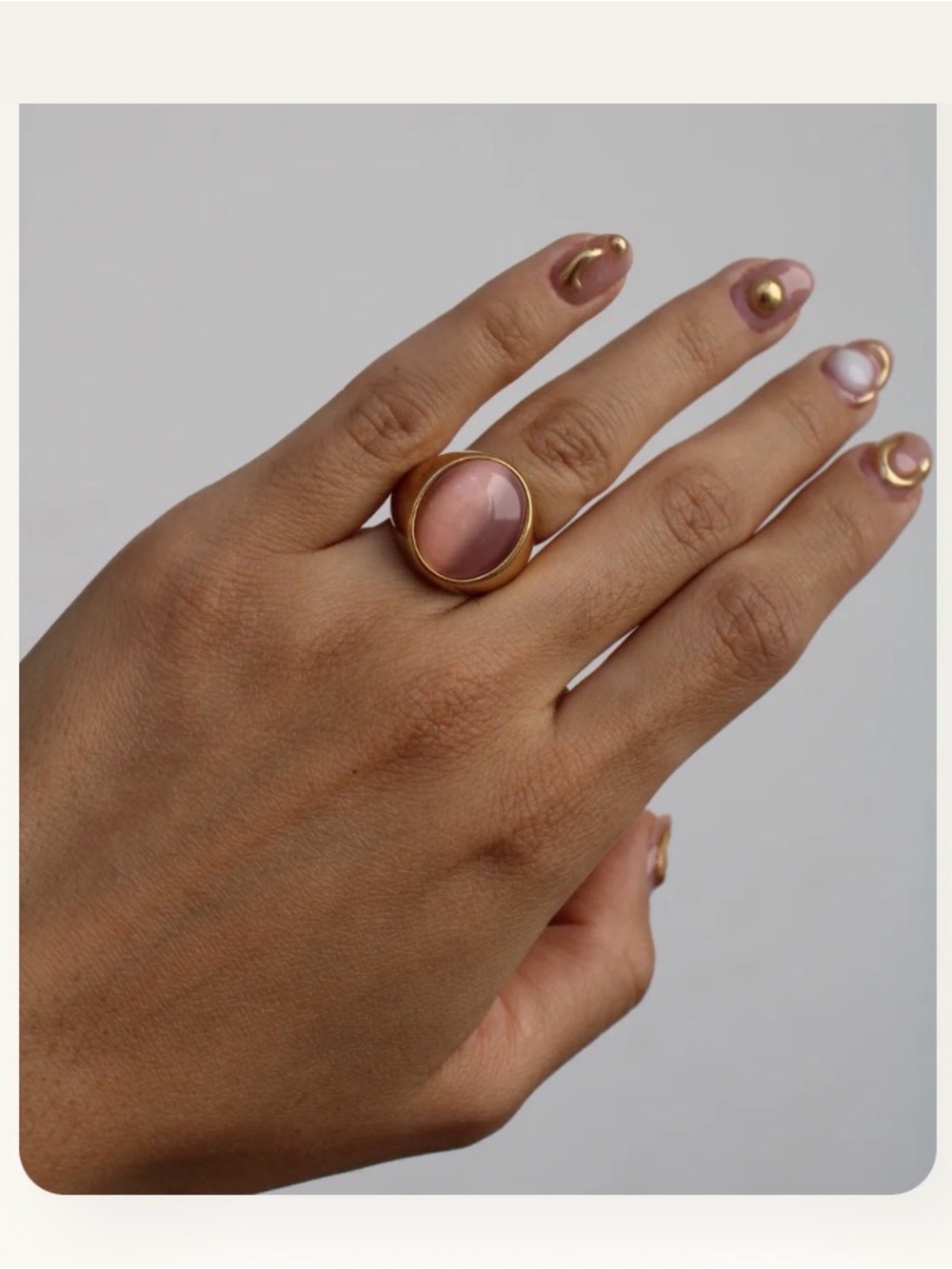 14k Gold Plated Ring with Pink Cat’s Eye Stone Centrepiece. New. - Picture 4 of 8